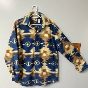 Vtg blazer southwestern print jacket sz medium blue tan mountain fleece button